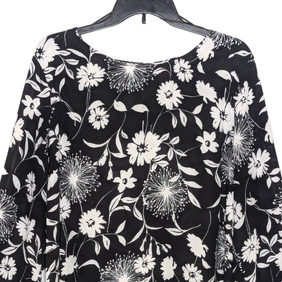 Vince Camuto Black and White Floral Print Cold-Shoulder Top Blouse Size XL - Picture 5 of 15